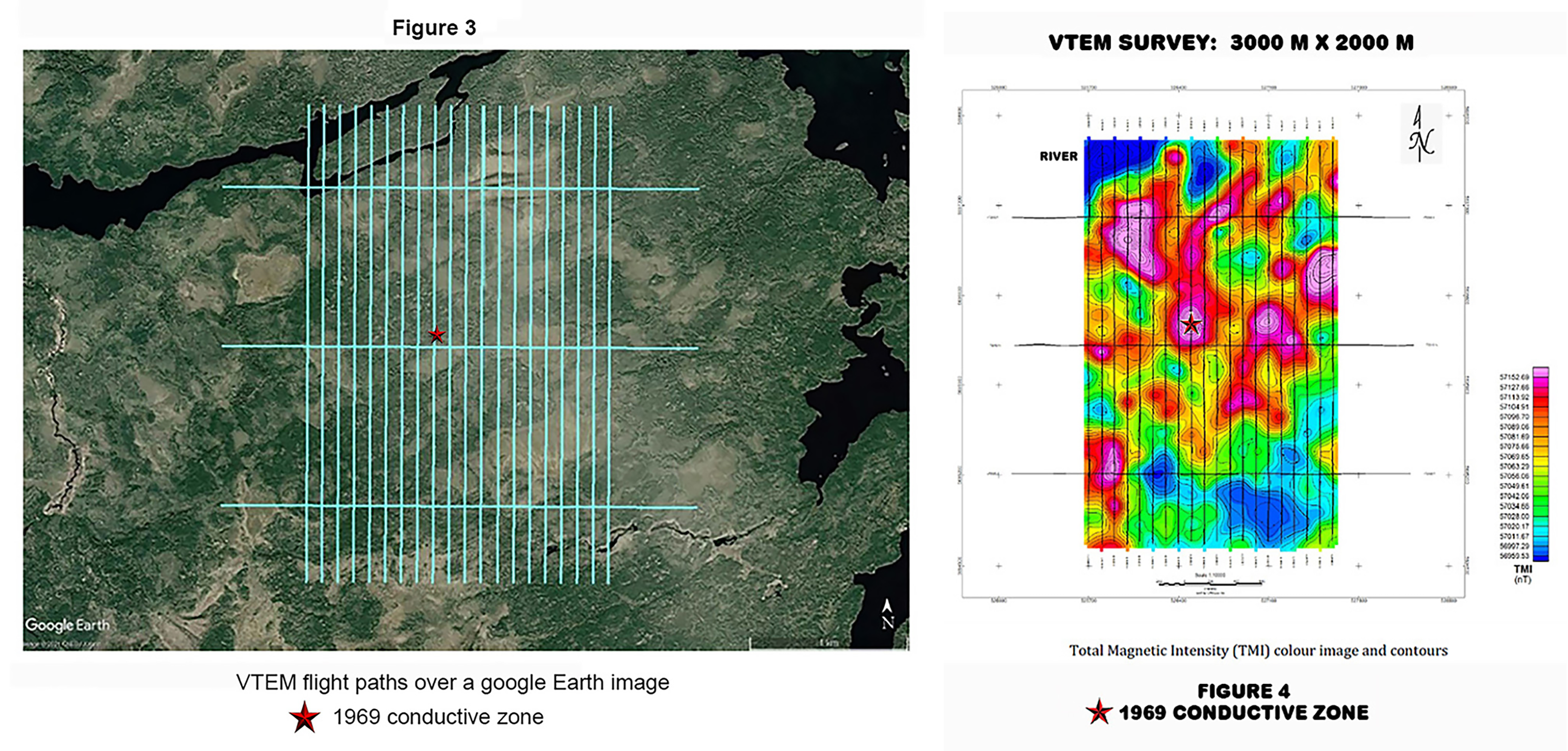 Figures 3 and 4: VTEM flight paths and total magnetic intensity